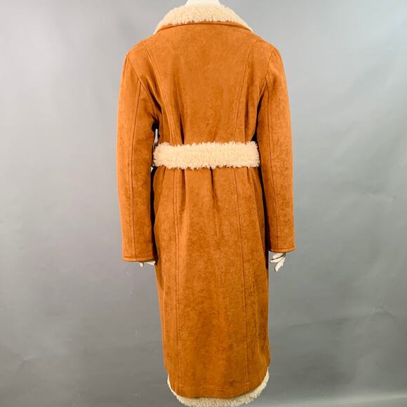OOF WEAR Size L Tan Beige Faux Suede Shearling Reversible Belted Coat - Picture 4 of 8